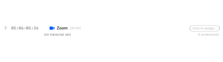 A call inbox row showing platform, duration, and project pill